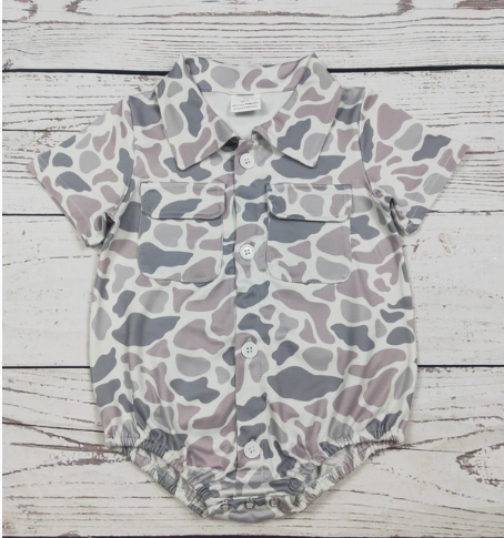 Camouflage Printed Baby Boy Bubble with Pocket