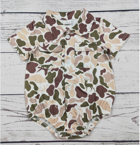 Camouflage Hunting Printed Baby Boy Bubble with Pocket
